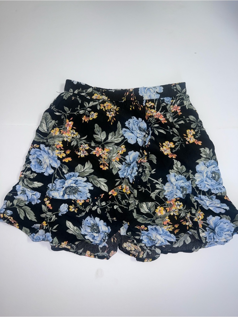 American Eagle Outfitters Black Floral Top with Blue and Green Accents
